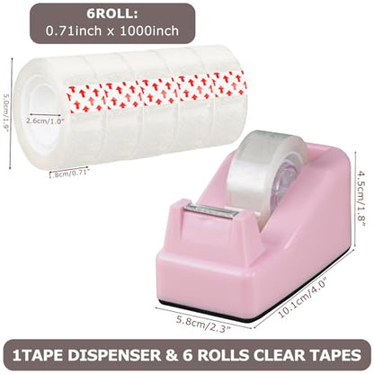 Desktop Tape Dispenser Pink,Weighted Nonskid Base,Includes 6 Rolls of Tape - color: Pink (6pcs Tape)