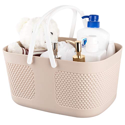 Portable Plastic Shower Caddy Basket Organizer with Handles, Khakis - color: Khakis