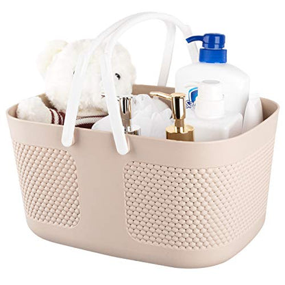 Portable Plastic Shower Caddy Basket Organizer with Handles, Khakis - color: Khakis