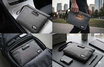 Secure Money Travel Bag with Zipper, Multiple Pockets and Combination Lock Close - color: Gray