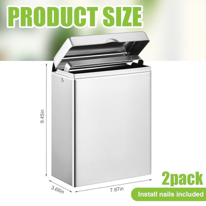 Tioncy 2 Pcs Sanitary Disposal Tampon Napkin Bathroom Receptacle Wall Mounted with Sanitary Receptacle Liner Frame Holder Stainless Steel Mini Bin Restroom Commercial Small Space (Natural Color)