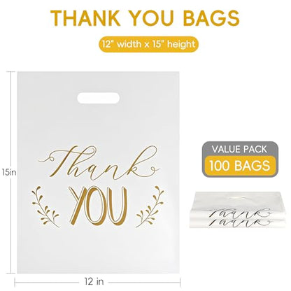 White Thank You Bags for Business Small, 100 PCS 12x15 Plastic Bags - color: White Thank You Bags