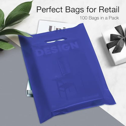 100 Indigo color Plastic Bags With Handles 9x12 Merchandise Bags - color: Indigo
