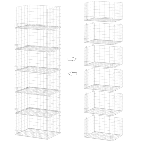 Huxitocan 6-Tier Stackable Closet Organizers and Storage Basket - Foldable Closet Shelf Organizer System, Sturdy Metal Space-Saving Clothes Storage Bins for Wardrobe, White(Patent Pending) - size: 6-Tier