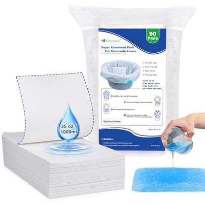 90 PCS Commode Absorbent Pads for Commode Liners Bedside Toilet Chair