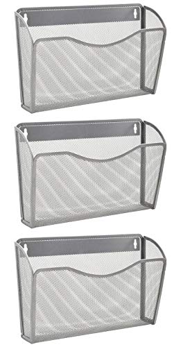 EASEPRES 3 Single Pocket Mesh Hanging File Organizer, Vertical Wall Mounted Magazine File Holder, Mount Basket Mail Paper Document Folder Organizing for Office, Home and School, Silver - color: Silver, size: 3 Pack