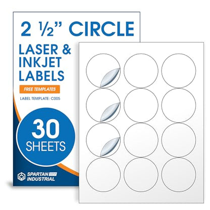 2.5" Circle Labels for Laser & Inkjet, Spartan Industrial Template C005 - size: 2.5" Circle