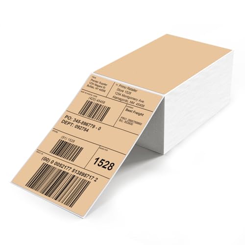Khaki Thermal Label 4"×6" Waterproof Vinyl Fanfold Sticker 500 PCS - color: Khaki