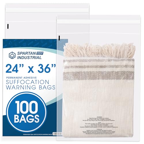 24” X 36” (100 Count) Self Seal Clear Poly Bags with Suffocation Warning - size: 24" X 36"