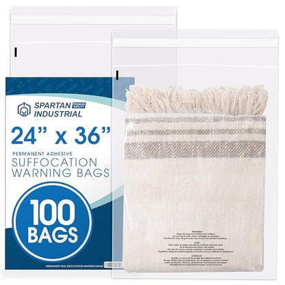 24” X 36” (100 Count) Self Seal Clear Poly Bags with Suffocation Warning - size: 24" X 36"