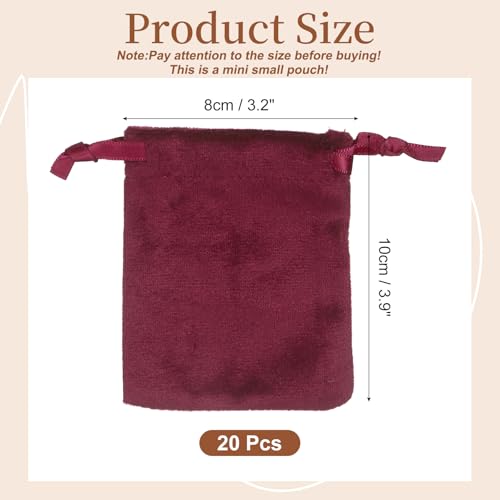 uxcell 20pcs Velvet Drawstring Bags 3.2"x3.9" Small Jewelry Pouches - color: Burgundy, size: 3.2" x 3.9"