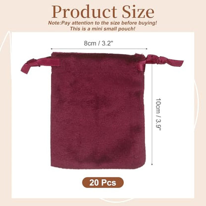 uxcell 20pcs Velvet Drawstring Bags 3.2"x3.9" Small Jewelry Pouches - color: Burgundy, size: 3.2" x 3.9"