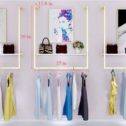 Clothing Store Simple Wall Mounted Metal Display Rack, Window Hanging Garment Racks, U-Shaped Shelf, Wedding Dress Organization, Home Clothes Rod Storage Towel Rack (Gold C, 57" L) - size: 57" L