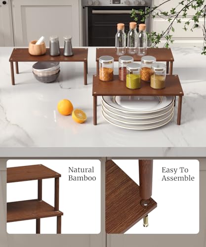 Set of 3 Bamboo Cabinet Organizer Shelf,Large(Brown) - color: Brown, size: Large