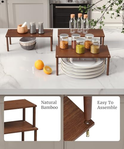 Set of 3 Bamboo Cabinet Organizer Shelf,Large(Brown) - color: Brown, size: Large