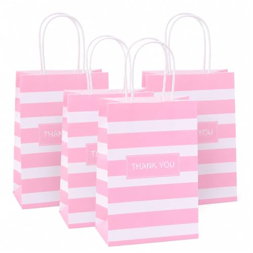 Small Gift Bags with Handles,50pcs Kraft Paper Bags,Thank You,Pink - color: Pink Thank You