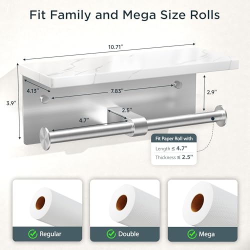 FORIOUS Double Marble Toilet Paper Holder with Phone Shelf, Commercial - color: Brushed Nickel, size: Double Roll