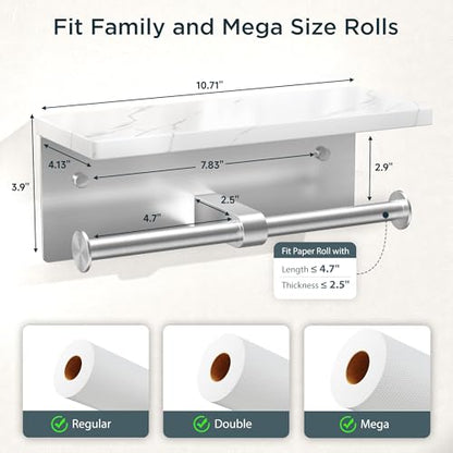 FORIOUS Double Marble Toilet Paper Holder with Phone Shelf, Commercial - color: Brushed Nickel, size: Double Roll