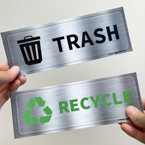 GRITKULTURE Premium Trash & Recycling Stickers for Bins – 2 Pack Metallic Look Printed Labels (Not Real Metal) – Clear Waste Sorting Decals for Kitchen, Office & Garage – Waterproof Vinyl, Easy Peel & Removable(1)