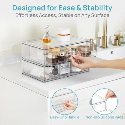 Vtopmart Clear Stackable Storage Drawers, 2 Pack Wide Plastic Organizers - style: Wide-2pack-Clear