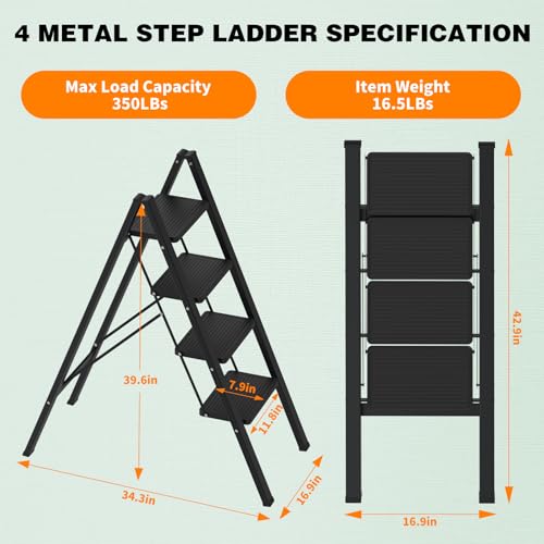 Folding 4 Step Ladder with Rubber Feet for Kitchen/Closet/Adults, 39.6" H - style: 4STEP LADDERS