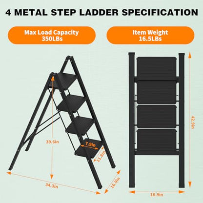 Folding 4 Step Ladder with Rubber Feet for Kitchen/Closet/Adults, 39.6" H - style: 4STEP LADDERS