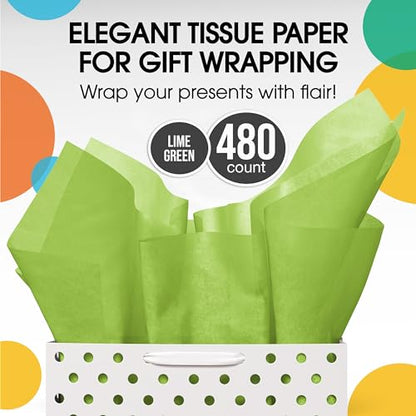 Party Solids Lime Green Tissue Paper for Gift Bags 15" X 20" 480 Sheets - color: Lime Green, size: 15" X 20"