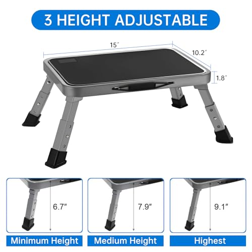 RV Step Stool Foldable 1-Step Ladder Sturdy Metal Stable Step Stool with a Non-Slip Platform Supports up to 500 lb with Non-Slip Rubber Feet, Easy to Carry (3-Level) - size: 3-Level