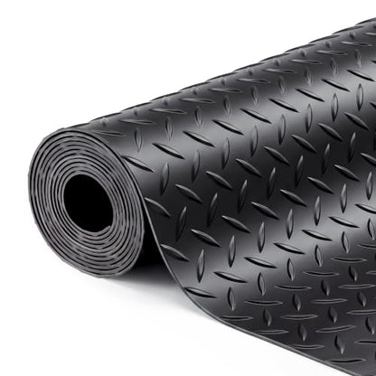 SEAL 5 x 10 FT Premium Garage Floor Mat, Solid 2.8mm Thick Lay-Flat Black Commercial Grade Heavy Duty Parking Mat for Golf Cart, Workbench, ATV, Water/Stain Resistant Runner (Embossed Diamond Plate) - size: 120"L x 60"W x 0.1"Th