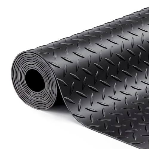 SEAL 6 x 20 FT Premium Garage Floor Mat, Solid 2.8mm Thick Lay-Flat Black Commercial Grade Heavy Duty Parking Mat for SUV, Sedan, Workshop, Water/Stain Resistant Runner (Embossed Diamond Plate) - size: 240"L x 72"W x 0.1"Th