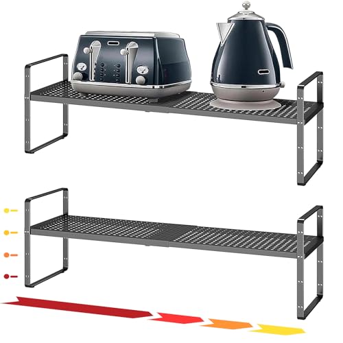 16.5~27.1" Expandable Shelf with Hole，2Pack 8.1" Wide Stackable Cabinet Shelves，Black - color: Black, size: 2Pcs // 8''W-K