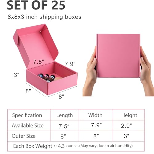 8x8x3 inch Pink Shipping Boxes for Small Business- Set of 25 - color: Pink, size: 8x8x3 Inch