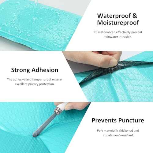 Famagic Teal Bubble Mailers 4x8 for Jewelry and Cards, 50pc, Usable 4x7 - color: Teal, size: 4x8 50pcs