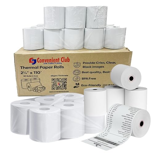 2 1/4” x 110' Thermal Paper Rolls - BPA FREE Receipt paper rolls – Point of Sale Cash Register - Thermal printer paper - Credit Card Paper - (1 Case - 50 Rolls)