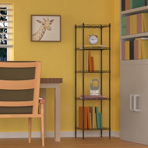 5 Tier Standing Metal Wire Shelving Unit, Adjustable Height, Storage Shelf Units for Laundry Bathroom Kitchen Pantry Closet (11.8" D x 11.8" W x 50.2" H inches, Black) - size: 11.8" D x 11.8" W x 50.2" H