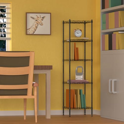 5 Tier Standing Metal Wire Shelving Unit, Adjustable Height, Storage Shelf Units for Laundry Bathroom Kitchen Pantry Closet (11.8" D x 11.8" W x 50.2" H inches, Black) - size: 11.8" D x 11.8" W x 50.2" H