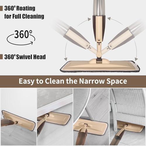 Wet Spray Mop for Floor Cleaning with 14 oz Bottle & 3 Microfiber Pads - color: Brown
