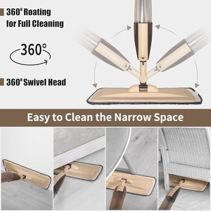 Wet Spray Mop for Floor Cleaning with 14 oz Bottle & 3 Microfiber Pads - color: Brown