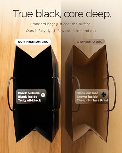 SUNCOLOR 25-Pack Black Gift Bags with Handles, 8x4.5x10 Inch Medium Kraft Paper Bags for Party Favors, Retail, Halloween, Weddings - color: Black