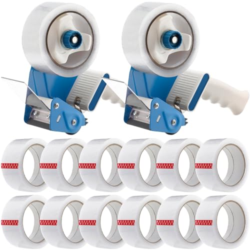 Dunzoom 2 Pack Packing Tape Dispenser Gun, 12 Rolls 2 Inch, Blue and White - color: Blue and White