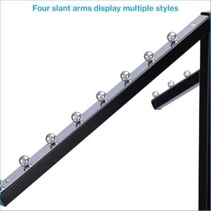 SSWBasics Black 4 Way Adjustable Clothing Rack with Slanted Arms - Retail Clothing Rack Display - Adjustable Height Arms from 48" to 72" Perfect for Clothing Stores