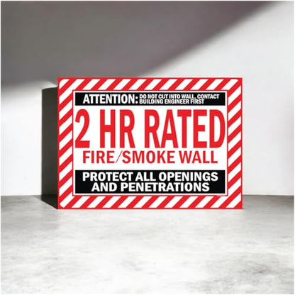 2 HR Rated Fire/Smoke Wall Label, Protect All Openings and Penetrations Sign Sticker 10 x 14 OSHA (Pack of 2) - size: 10 x 14 (Pack of 2)