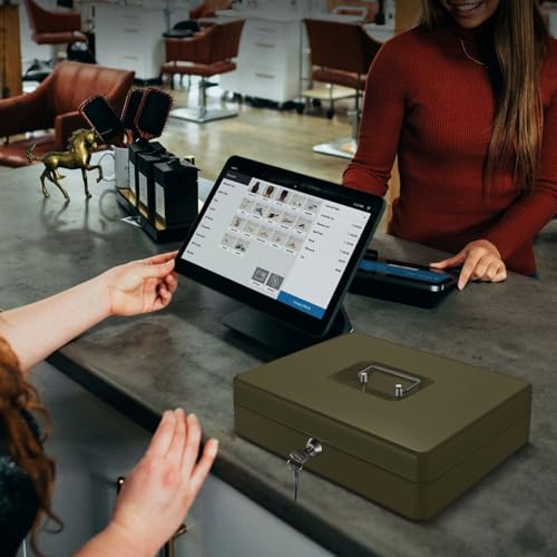 Flexzion Small Cash Box with Money Tray and Lock, 11.4-Inch, Green - color: Green