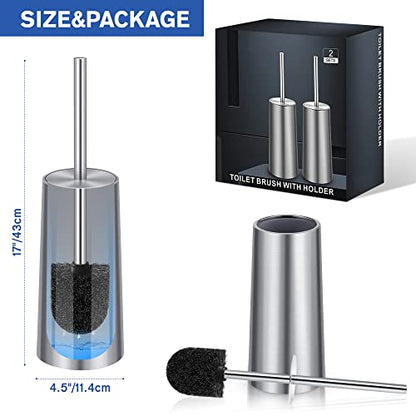 Toilet Brush and Holder, 2 Pack Toilet Brush Stainless Steel, Toilet Bowl Brush for Bathroom Toilet-Ergonomic, Elegant,Durable (Silver) - color: Silver