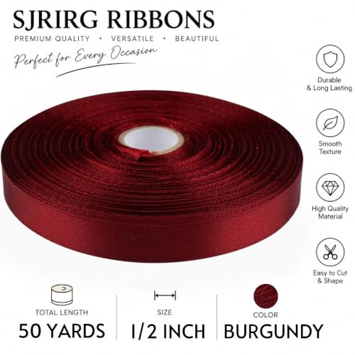 1/2 Inch Burgundy Satin Ribbon 50 Yards Single Face Polyester - color: Burgundy, size: 1/2 inch