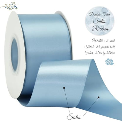 Dusty Blue Satin Ribbon - 2 Inch French Blue Silk for Christmas Tree & Wedding Bouquet - 25 Yards - color: Dusty Blue