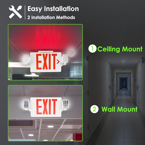 Gruenlich Exit Sign with Emergency Light, Battery Backup, 2 Pack - size: 2-Pack