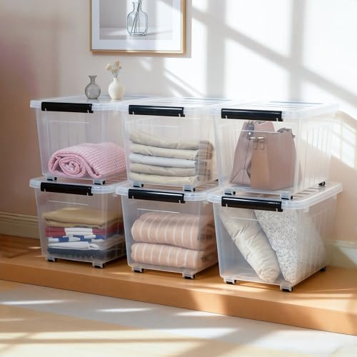 Citylife 54 Quart Large Clear Plastic Storage Bins with Lids 6-Pack - color: Clear White, size: 54 QT-6 Packs