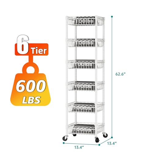 SINGAYE 6 Tier Shelf Wire Shelving Adjustable Storage Shelves Basket Rack - color: White, size: 6-Tier[13.5"Dx13.5"Wx63"H]
