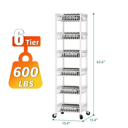 SINGAYE 6 Tier Shelf Wire Shelving Adjustable Storage Shelves Basket Rack - color: White, size: 6-Tier[13.5"Dx13.5"Wx63"H]